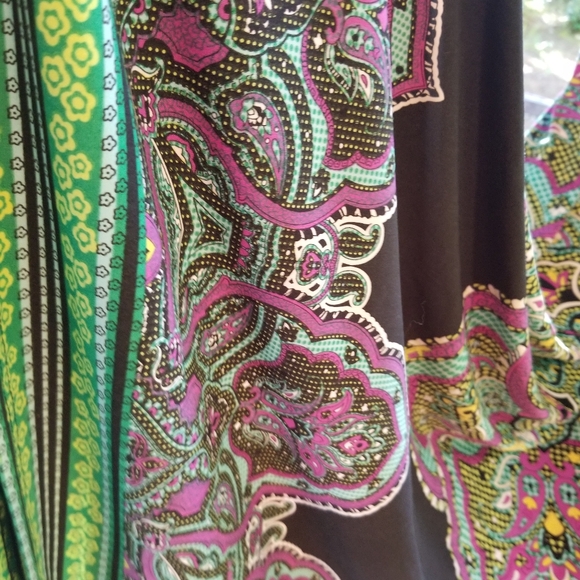 Maxi Aztec Dress Alyn Paige medium ladies Colorful Black Blue Long V neck open - Picture 11 of 13